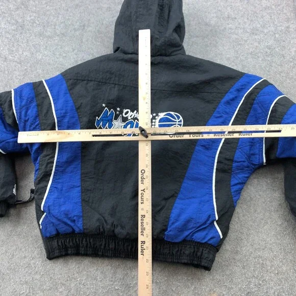 Vintage Orlando Magic Jacket Youth Medium Black Blue Windbreaker Kangaroo Pouch - Picture 13 of 15